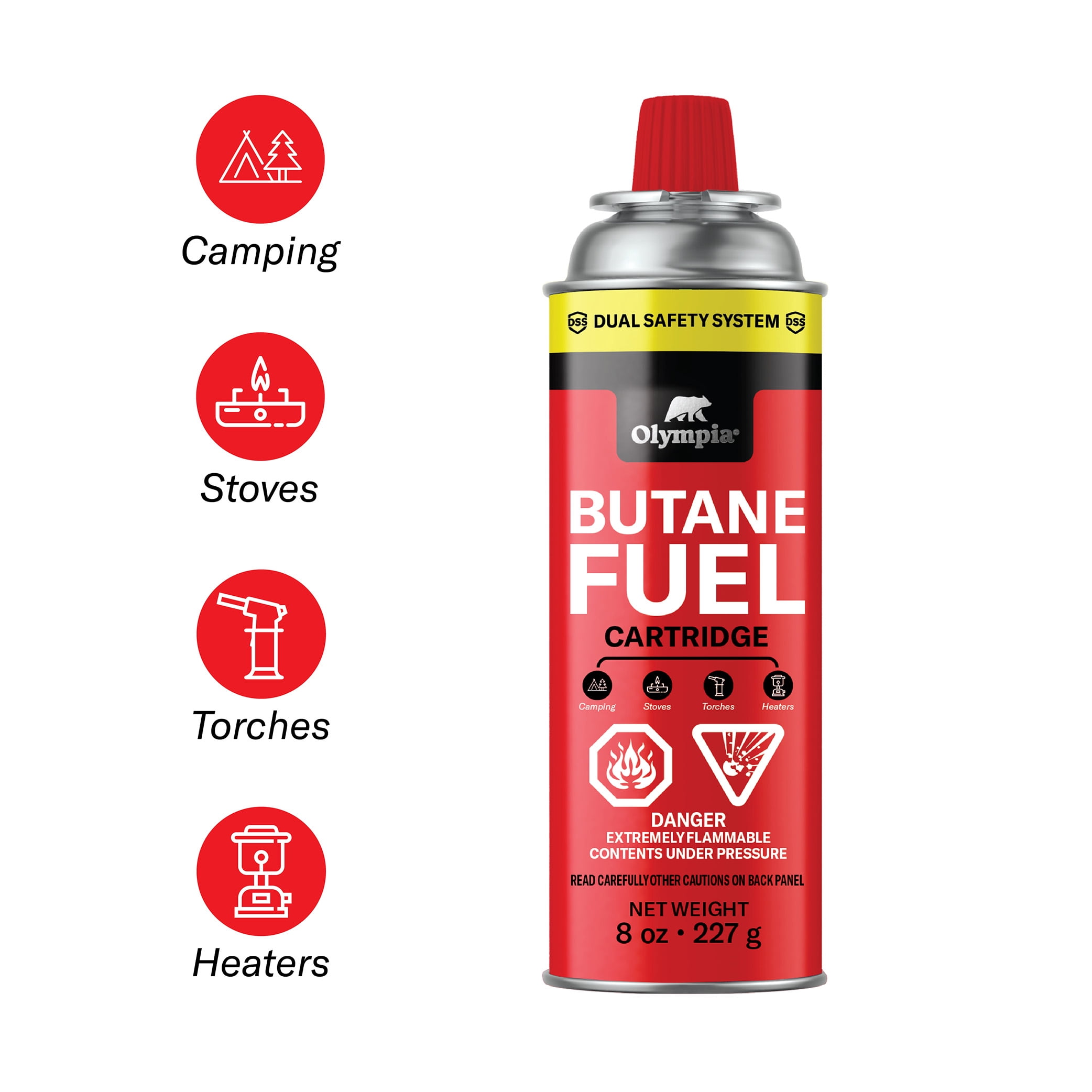 Olympia 5-pack 8 oz Butane Gas Cartridges for Portable Stoves and Heaters - Dual Safety System
