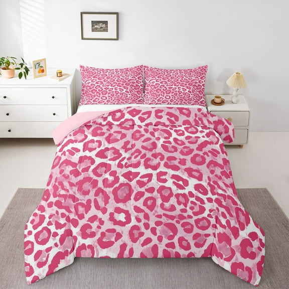 jejeloiu Leopard Print Bedding Comforter Set,Western Cowgirl Twin Comforter Sets,Pink White Bedding Set For Girls Kids,Ultra Soft Home Decor Reversible,2 Pieces
