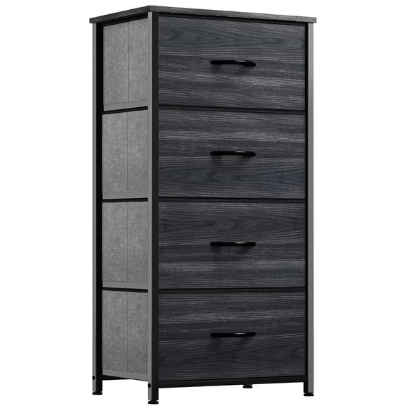 Charcoal Print 4-Drawer Fabric Storage Dresser With Steel Frame And Wood-Top For Bedroom Living Room Hallway
