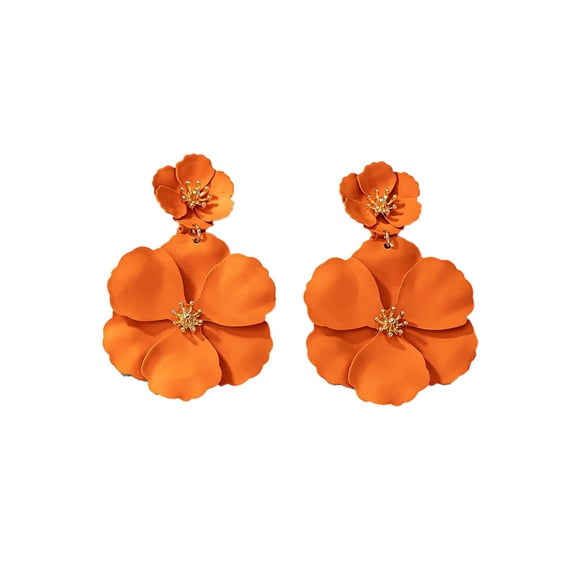 AURENIX Earrings,Spray-Painted Flowers Jewelry,Long Design Comfortable Fit Earrings for Women,Orange