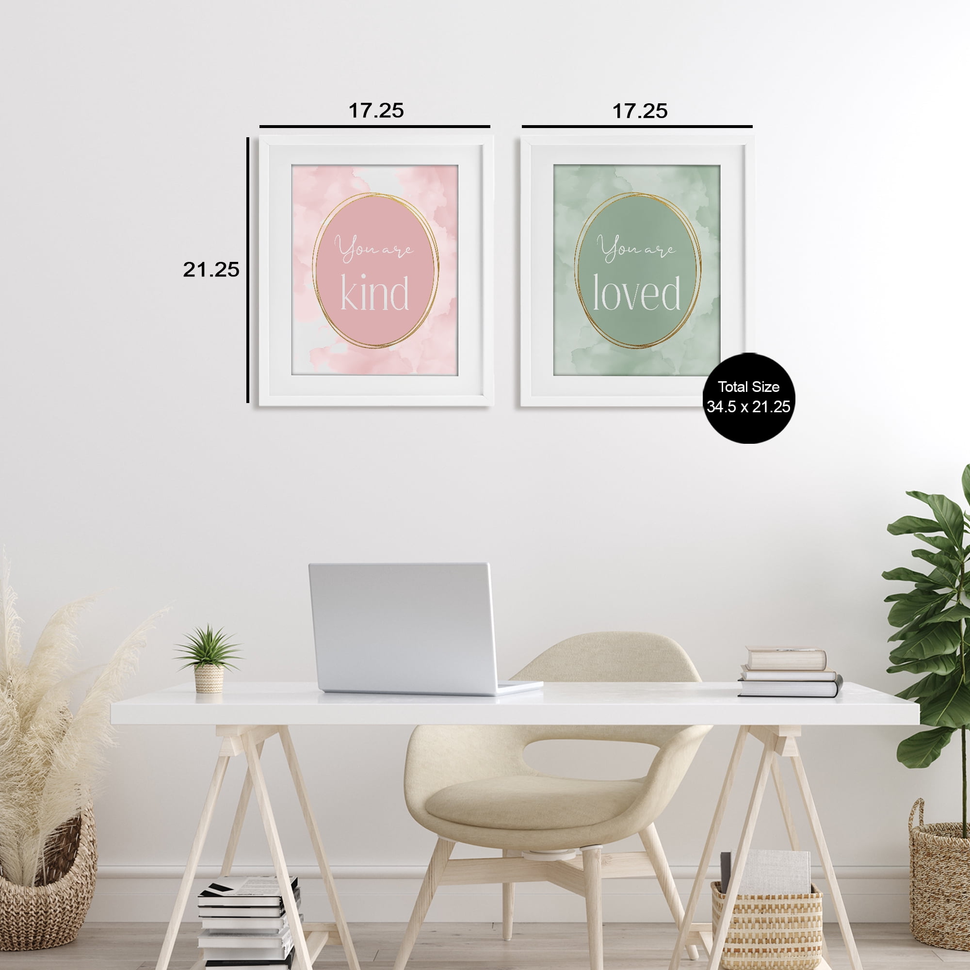Stupell Industries Pastel Golden Affirmations 2 Piece White Framed Print Under Glass Set, design by Christine Simpson Art