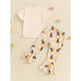 thumbnail image 6 of Suagox Toddler Girl Pants Outfit Letter Print Short Sleeves Tops with Bee Pattern Bell Bottom Trousers Set for 6-24 Months and 2-4 Years Old Girls, 6 of 10