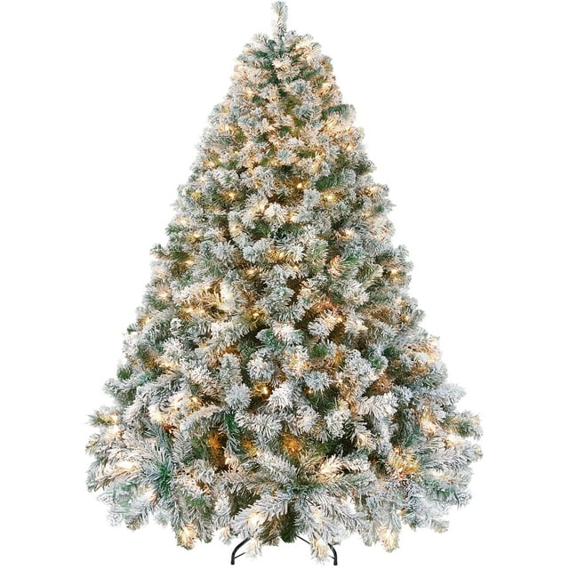 Árbol de Navidad Yaheetech de 2,3 m, preiluminado, con luces, flocado