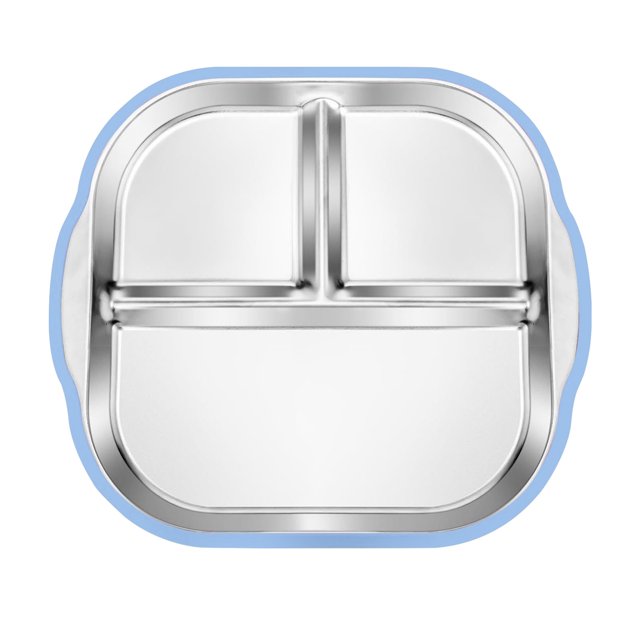 Visland Stainless Steel Toddler Plate with Suction Base 3-Compartment Baby Bowl Non-Slip Silicone Grip Unbreakable Metal Kids Dish