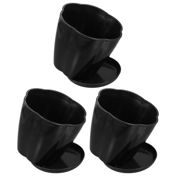 MERRYHAPY 3 Sets Plant Flower Pots with Breathable Tray and Curved Texture Design, Black, Indoor Outdoor