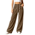 thumbnail image 2 of FNFYFH Womens Corduroy Pants Casual High Waisted Elastic Drawstring Sweatpants Loose Fit Wide Leg Pants with Pockets, 2 of 9