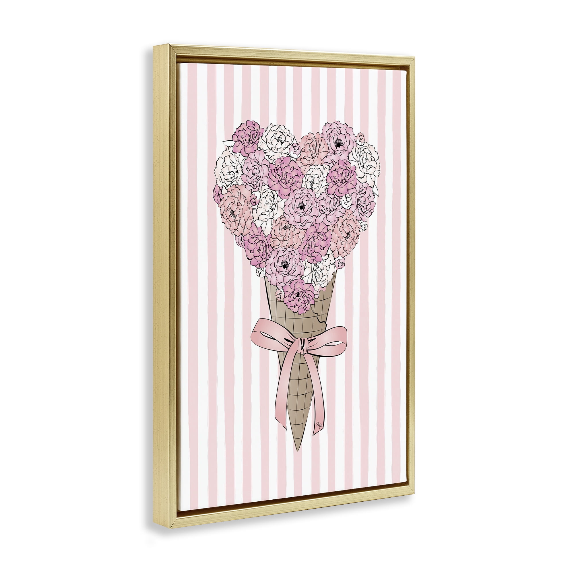Stupell Industries Flower Bouquet Ice Cream Food & Beverage Painting Gold Floater Framed Art Print Wall Art, 17 x 25