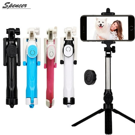 Spencer Handheld 270° Extendable Folding Clamp Selfie Stick Tripod with Bluetooth Remote Control Shutter For iPhone &