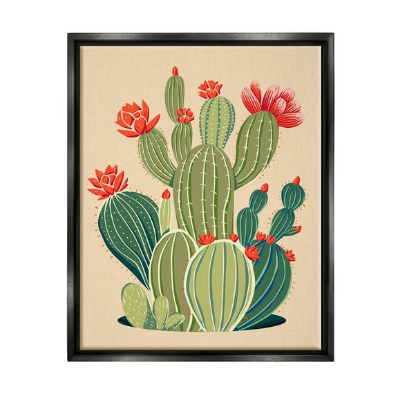 Stupell Industries Whimsical Cactus Flower Vegetation Botanical & Floral Painting Black Floater Framed Art Print Wall Art