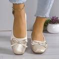 thumbnail image 5 of hopeusnice Women's Bowknot Flats Slip On Ballerina Shoes Comfortable Round Toe Flat Heel Soft Sole Faux Leather Loafers Dress Shoes Beige 37, 5 of 8