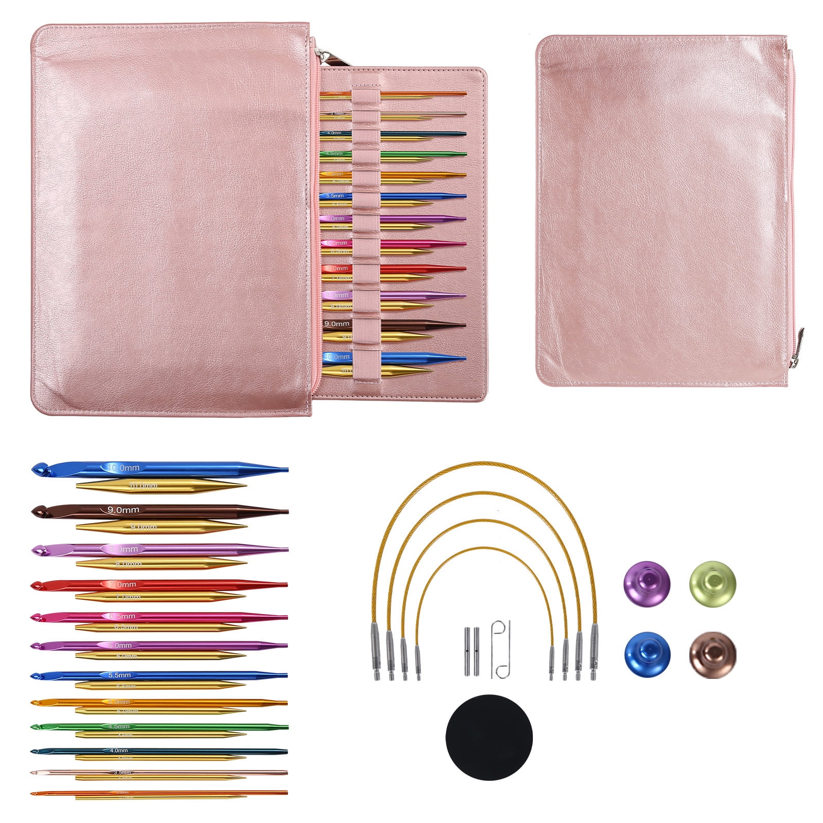 12Pairs Aluminum Alloy Tunisian Crochet Hook Set with Circular Needle 3.0mm-10mm and Case for Weaving Projects