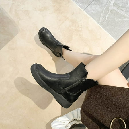 

Autumn New Waterproof Side Zipper Flat Retro Boots Women Flat Heel Short Tube Women s Boots