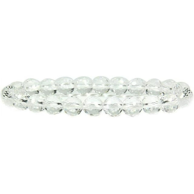 Bracelet Extensible Unisexe en Perles Rondes de 8 mm en Quartz Clair Facetté Naturel