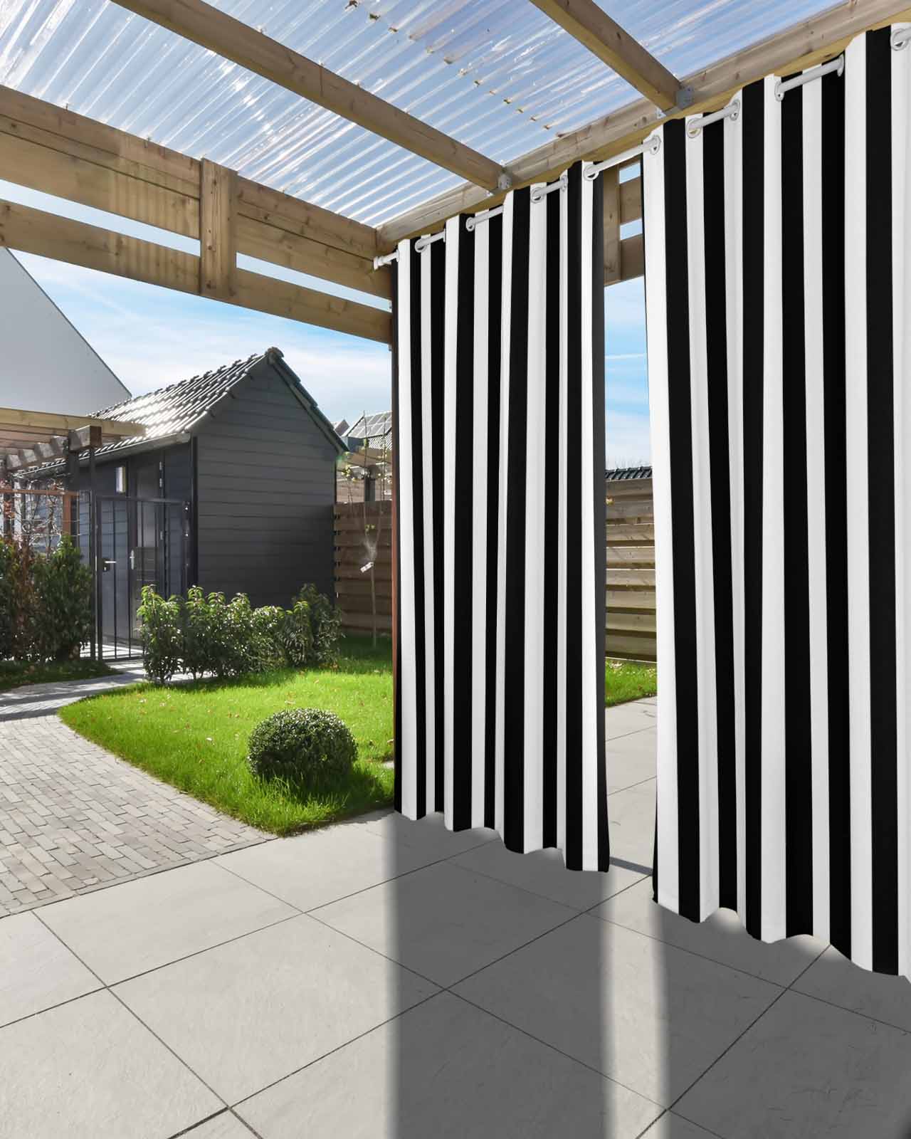 Black Striped Outdoor Curtains for Patio, Modern Farmhouse Black and White Stripes Privacy Drapes Grommet Waterproof Outside Curtains for Porch/Cabana/Balcony 54"x 108", 1 Panel