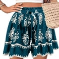 thumbnail image 3 of Women's Boho Printed Shorts High Waist Elastic Drawstring Flowy Casual Summer Outfit Loose Fit Wide Leg Lounge Beach Vacation Festival Streetwear Blue S, 3 of 7