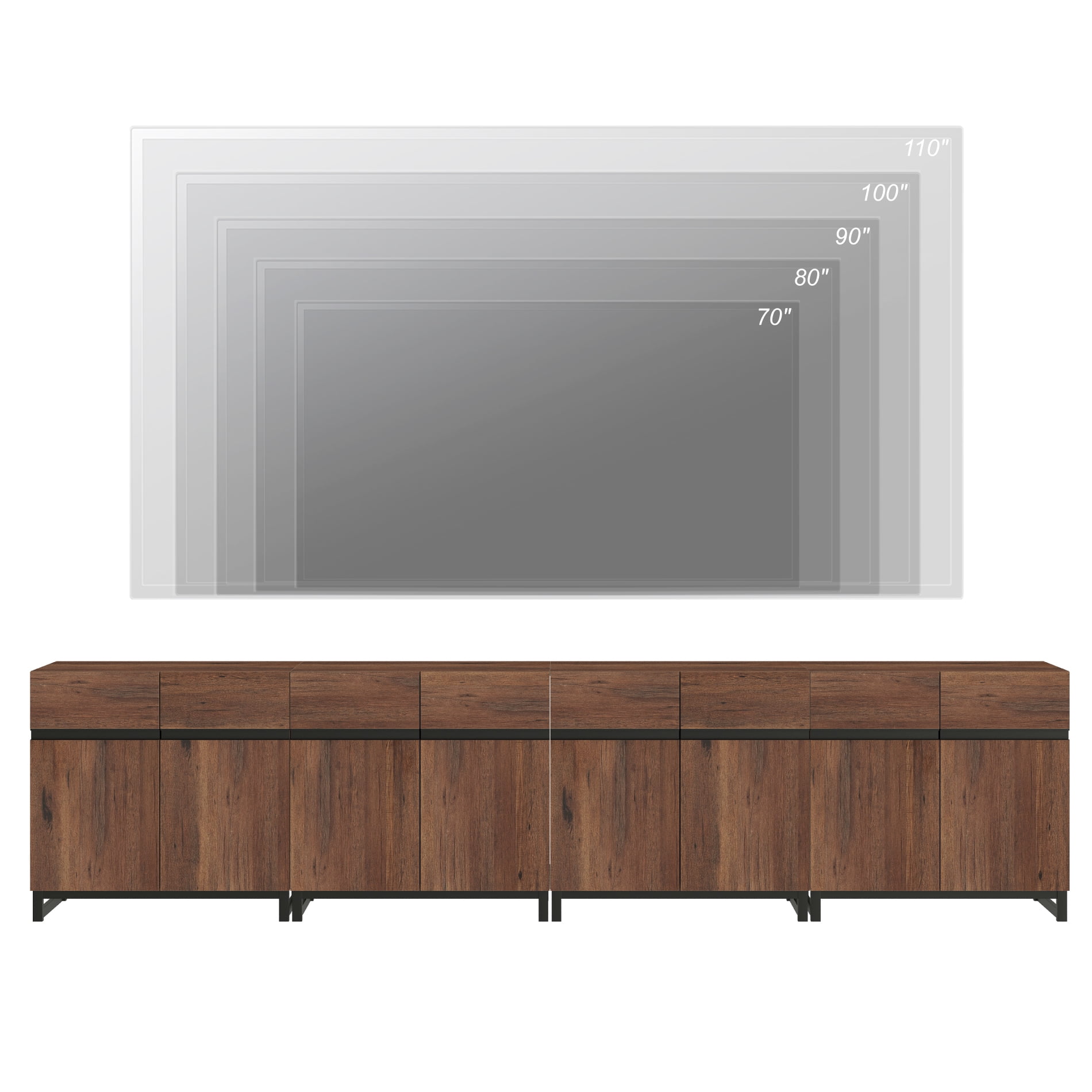 WAMPAT 126" TV Stand with Doors,Modern TV Stand for TVs up to 120 Inch,4 Packs Wood Entertainment Center with Adjustable Shelves & Metal Base.