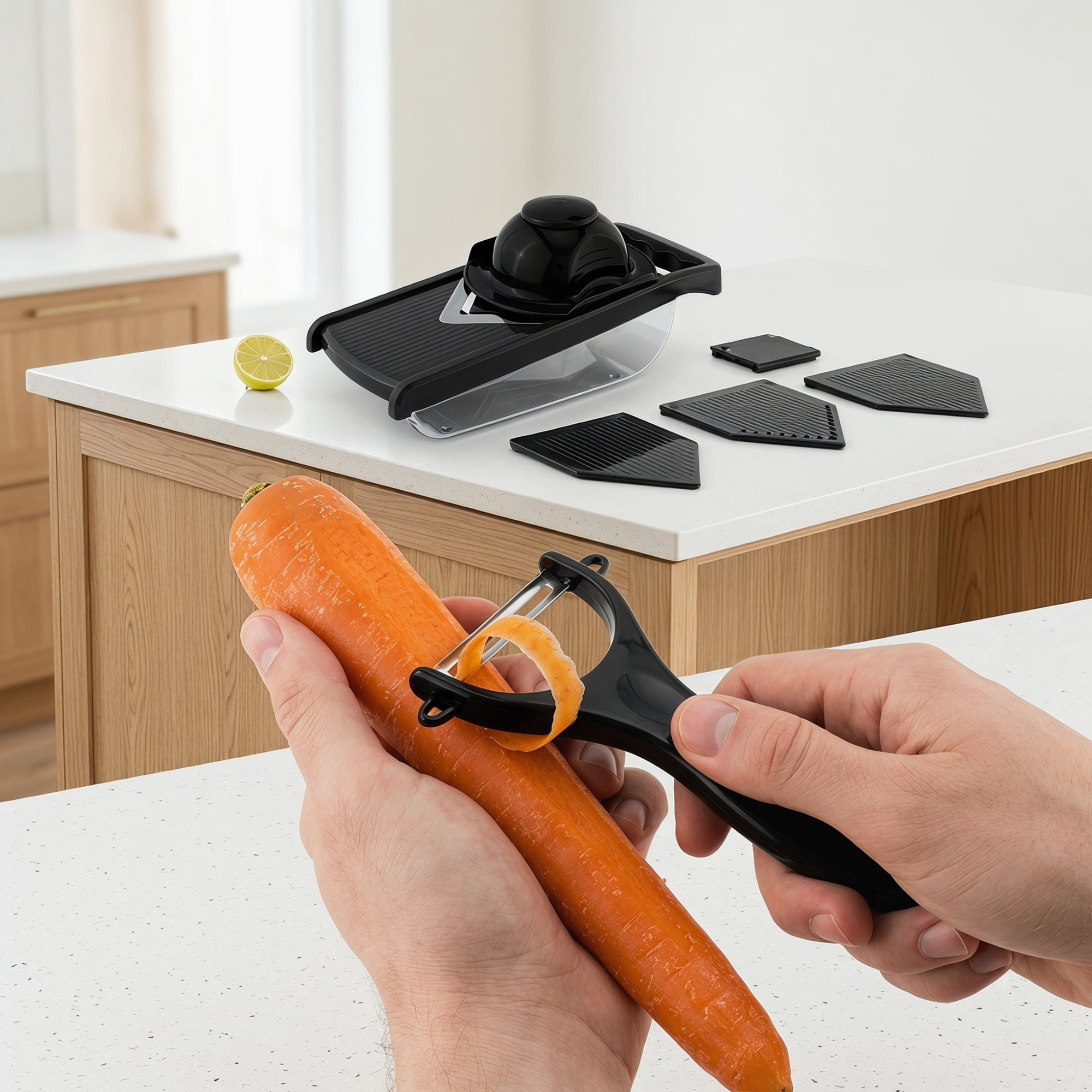 Unique Bargains Useful 4-in-1 Mandoline Slicer for Potato in Kitchen Black 11.6"x4.4"
