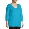 thumbnail image 2 of Just My Size Women's Plus Size Quarter Sleeve Flowy V-Neck T-Shirt, 2 of 6
