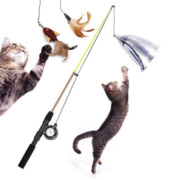 Apeya Cat Fishing Pole Toy Interactive Cat Wand Flexible Telescopic Rod With Lifelike Fish Design For Indoor Cats Teaser Toy And Play Activity Fun