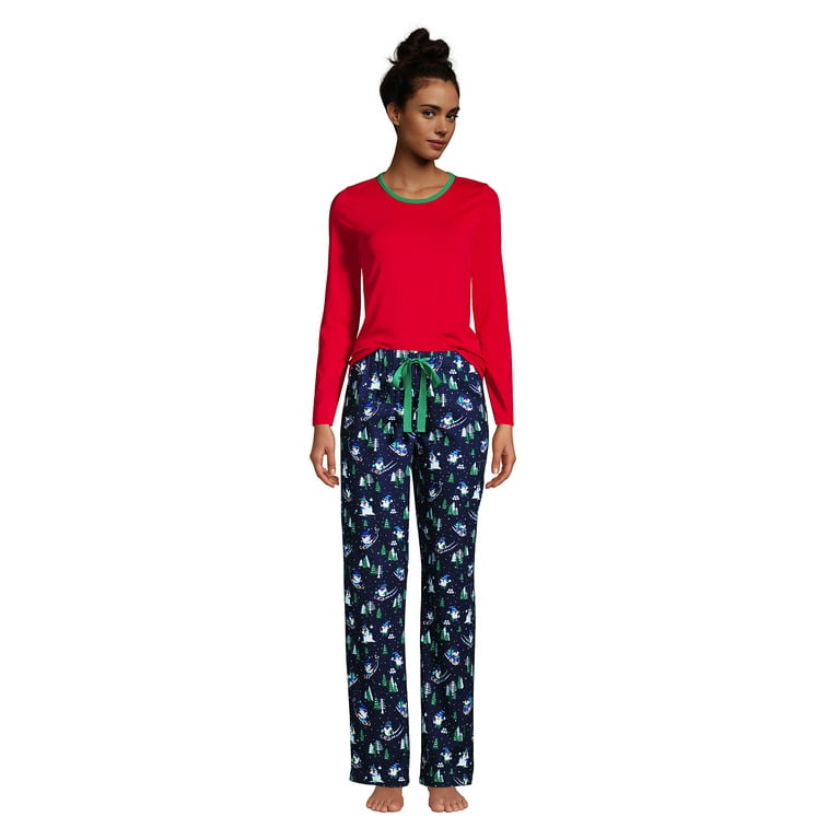 Lands End Women s Petite Pajama Set Knit Long Sleeve T Shirt and Flannel Pants