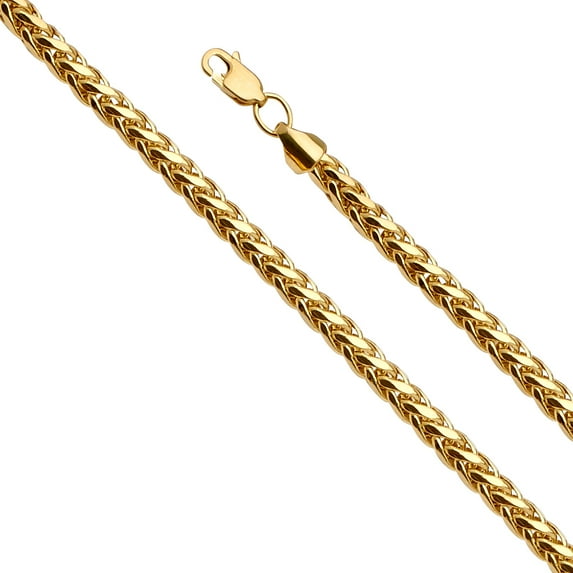 AA Jewels 14k Yellow Gold 4.1MM Hollow Diamond-Cut Hollow Wheat Chain Necklace With - 22 Inches