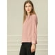 thumbnail image 2 of Top de trabajo de oficina con botones de blusa de gasa con cuello alto y volantes para mujer Rosa L, 2 of 6
