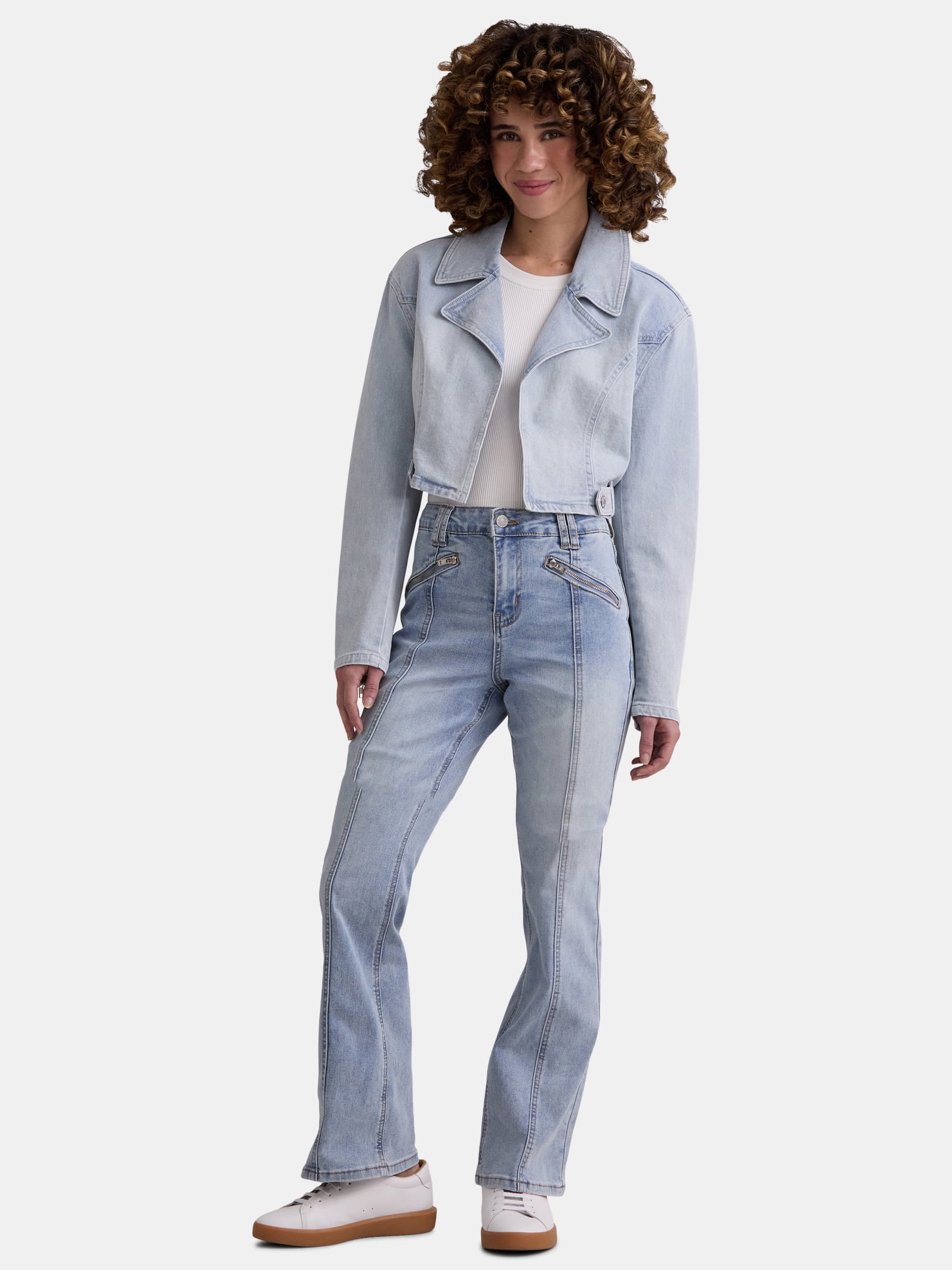 Madden NYC Women's Cropped Denim Moto Jacket, Sizes XXS-XXL Madden NYC Women's Cropped Denim Moto Jacket, Sizes XXS-XXL