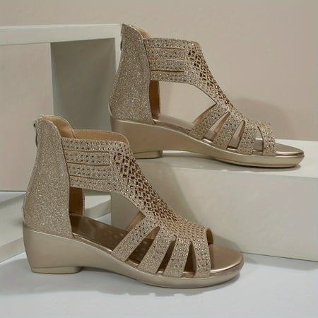 

GZHOUFDXINX Fashionable Women‘s Glitter Wedge Sandals with Peep Toe and Cut-out Back Zipper for Trendy Style Comfortable and Breathable Design Perfect Fashion Statement for Summer