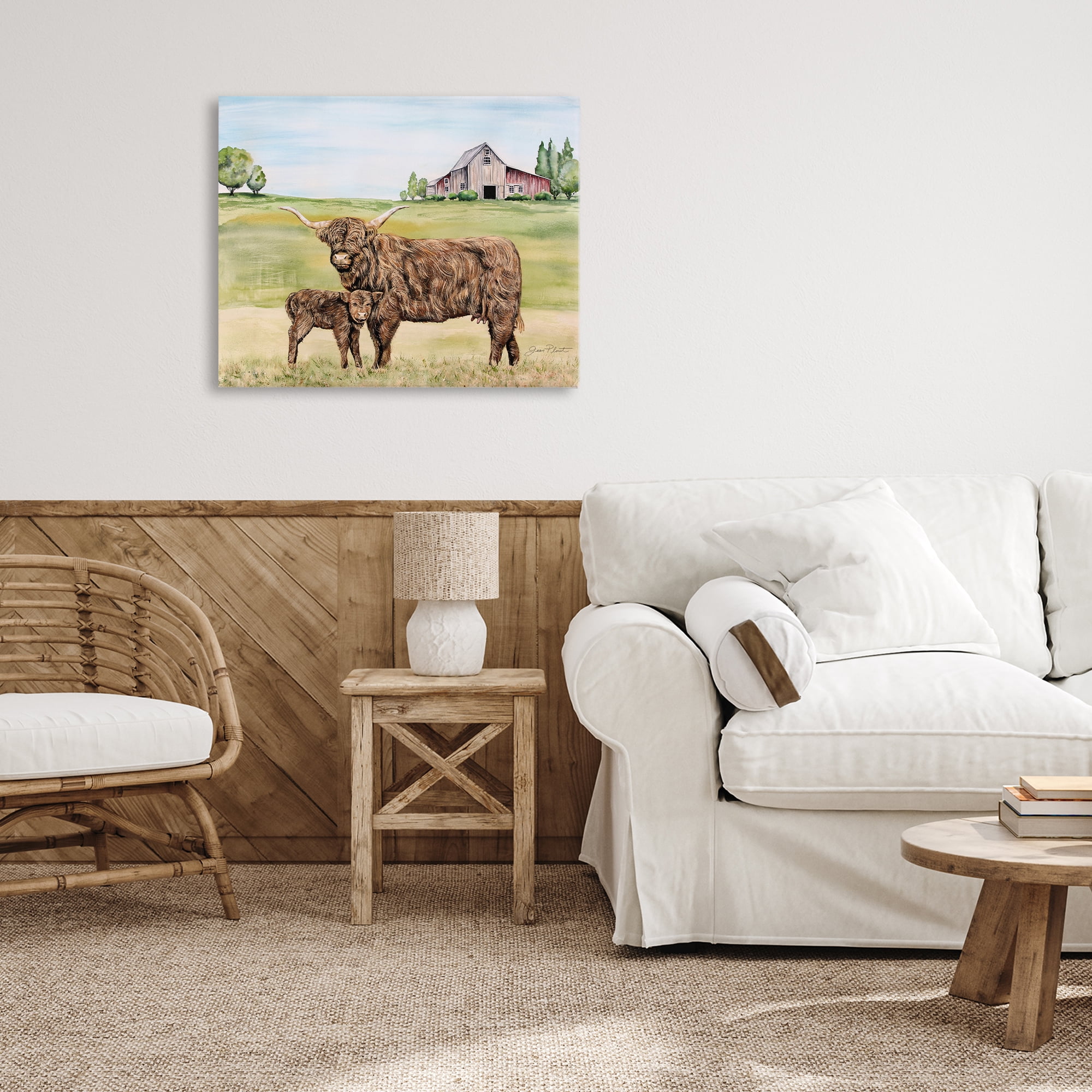 Highland Cow And Calf Canvas Wall Art, design by Jean Plout
