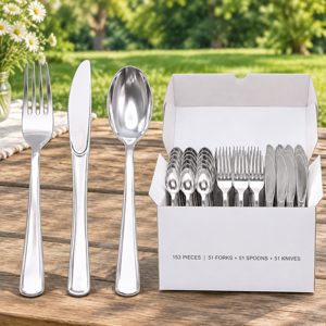 153 Pack Silver Disposable Plastic Silverware Set Cutlery Set