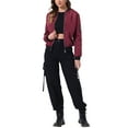 thumbnail image 2 of MODA NOVA Juniors Standing Collar Long Sleeve Full Zip up Short Bomber Jacket, 2 of 6