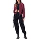 thumbnail image 2 of Abrigo casual con cremallera para mujer Inspire Chic, chaqueta tipo bomber, rompevientos con bolsillos, color rojo vino, 2 of 7