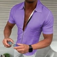 thumbnail image 2 of XIAONU Solid Print Shirt for Men Short Sleeve Zip Front Outdoor Tops, 2 of 6