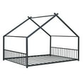 thumbnail image 6 of Full Size House Bed with Two Side Fence,Metal Platform Bed Frame with Roof for Bedroom,Living Room,No Box Spring Required,Black, 6 of 9