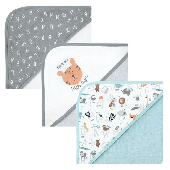 Hudson Baby Unisex Cotton Rich Hooded Towels, Alphabet, One Size