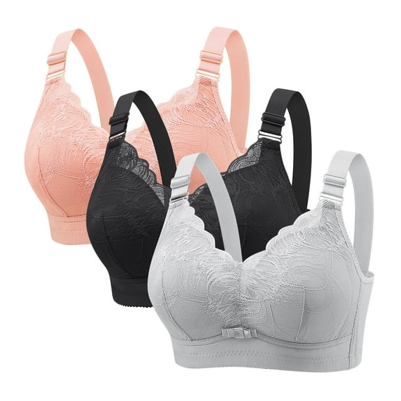 LYEAA Lift Bras for Women No Underwire Lace Lightly Lined Support Full Cup Seamless Bras 3 Pack