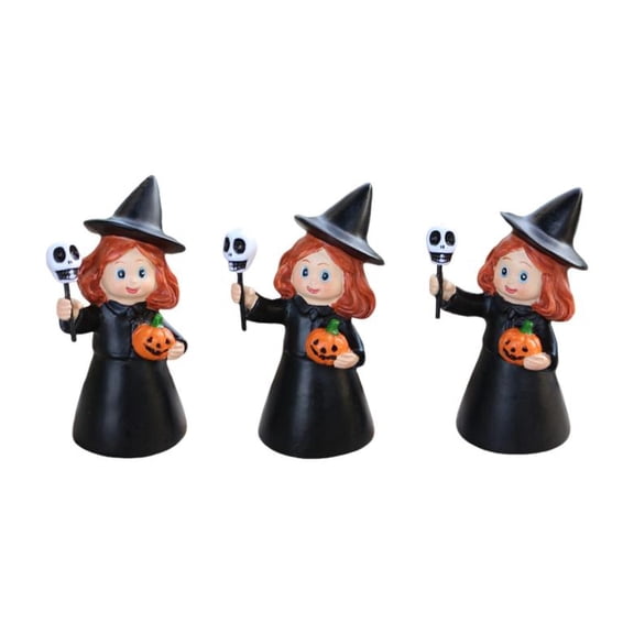 3PC Halloween Magic Witch Resin Figurine Set Tabletop Decoration for Haunted House Party Spooky Scene Setup
