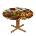 thumbnail image 3 of HAOXIT Fall Autumn Pumpkin Corn Sunflower Tomato Leaves Harvest Farm Round Fitted Table Covers Elastic Edge Circle Tablecloth for Dining Party Holiday Fits Round Table  31-35, 3 of 8