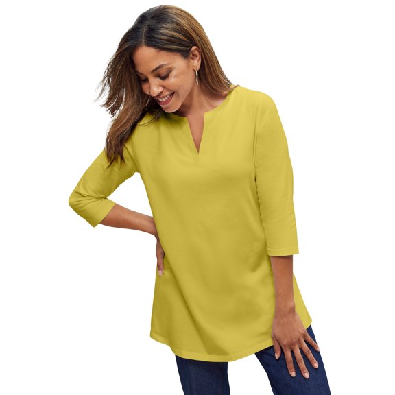 Jessica London Women's Plus Size Stretch Cotton Notch Neck Tunic