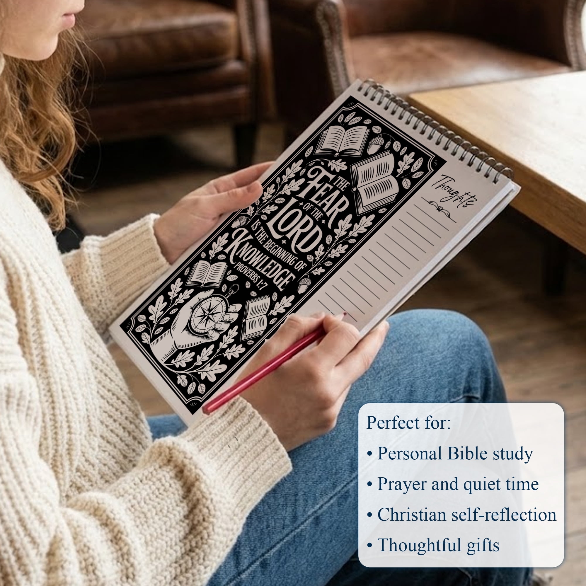 Proverbs Monochrome Coloring Book for Adults, 30 Minimalist Scripture Art Pages with Reflection & Prayer Space, Spiral Bound, A4 or A5 Softcover or Wood Cover