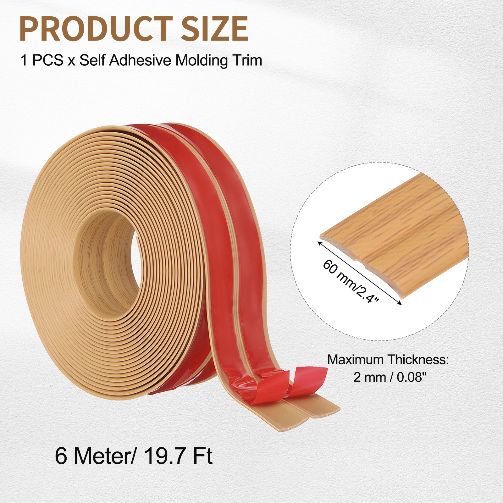 Uxcell Protector 2.4"x19.7 ft Self Adhesive Guard Yellow Oak Grain for Wall Table Floor