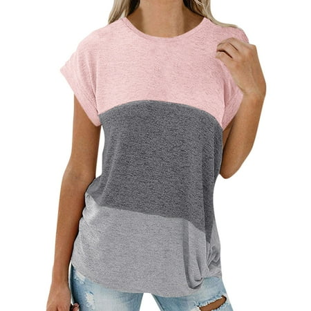 

Qufokar Longsleeveshirtsforwomen Under Scrubs T Shirt for Women Casual Summer Womens Crew Neck Sleeveless Top Tricolor Panel T Shirt Hem Knotted Top T Shirt