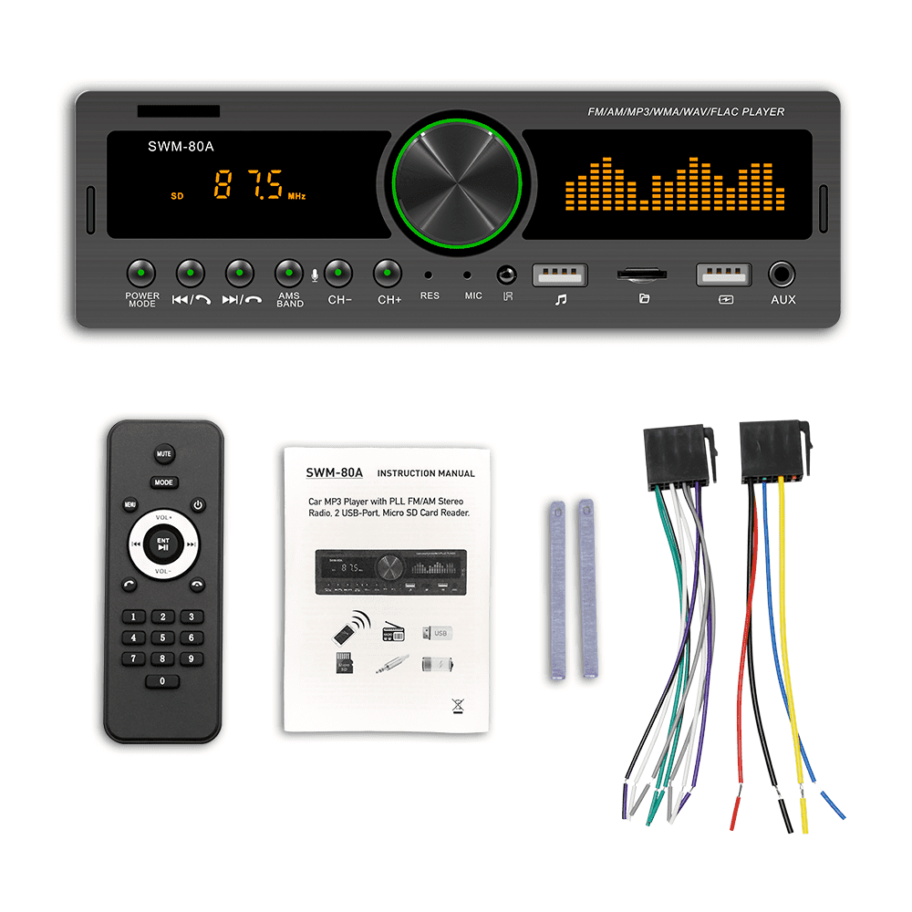 Dual USB Car AM/FM Radio Receiver with Bluetooth Handsfree and Voice Assistant & Audio Recording Support Aux-in/TF Card/USB/MP3 Player Single Din Stereo with App Control