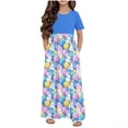 thumbnail image 2 of HOZADOIE Girls Dress Easter Print Spring Summer Short Sleeve Color Block Patchwork Crew Neck Relaxed Comfortable PartyDresses with Pockets for 4-14 Years, 2 of 6