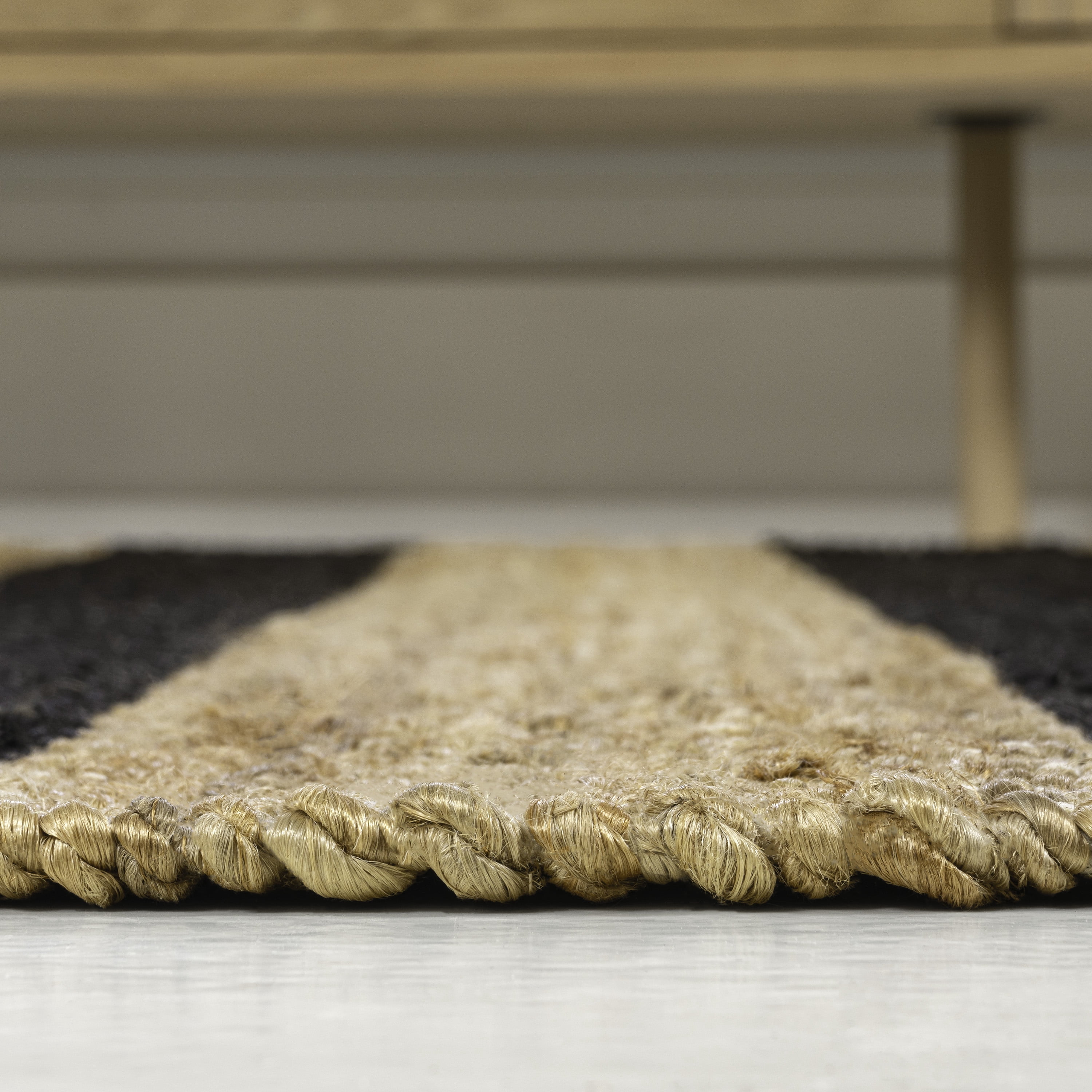 JONATHAN Y NATURAL FIBER 5 x 8 Area Rug, Jayden Rustic Farmhouse Woven Jute Stripe - Natural/Black, NRF202B-5