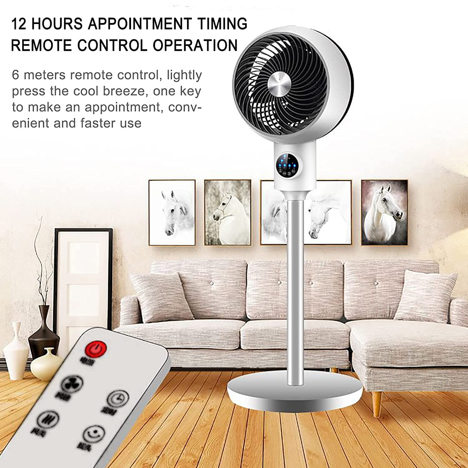 Electric Fan Upright Swing Head Floor Standing Air Circulation Fan Remote  Control