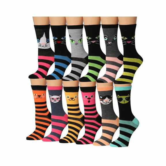 Tipi Toe Everyday Fashion Crew Socks for Women – 12-Pack with Spandex Comfort