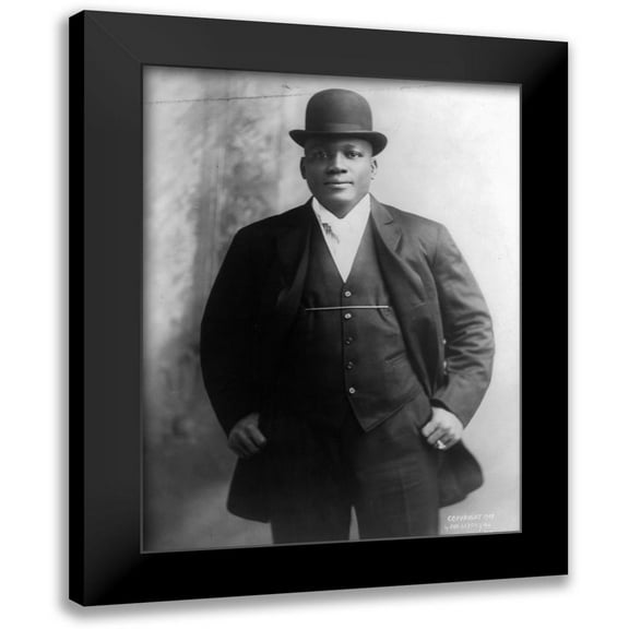 U.S. Archives 12x14 Black Modern Framed Museum Art Print Titled - Jack Johnson the first African American world heavyweight champion boxer