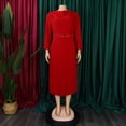 thumbnail image 4 of AURA Elegant Pleated Midi Dress With Belt High Waist Solid Color Zipper Work Office Style, 4 of 10