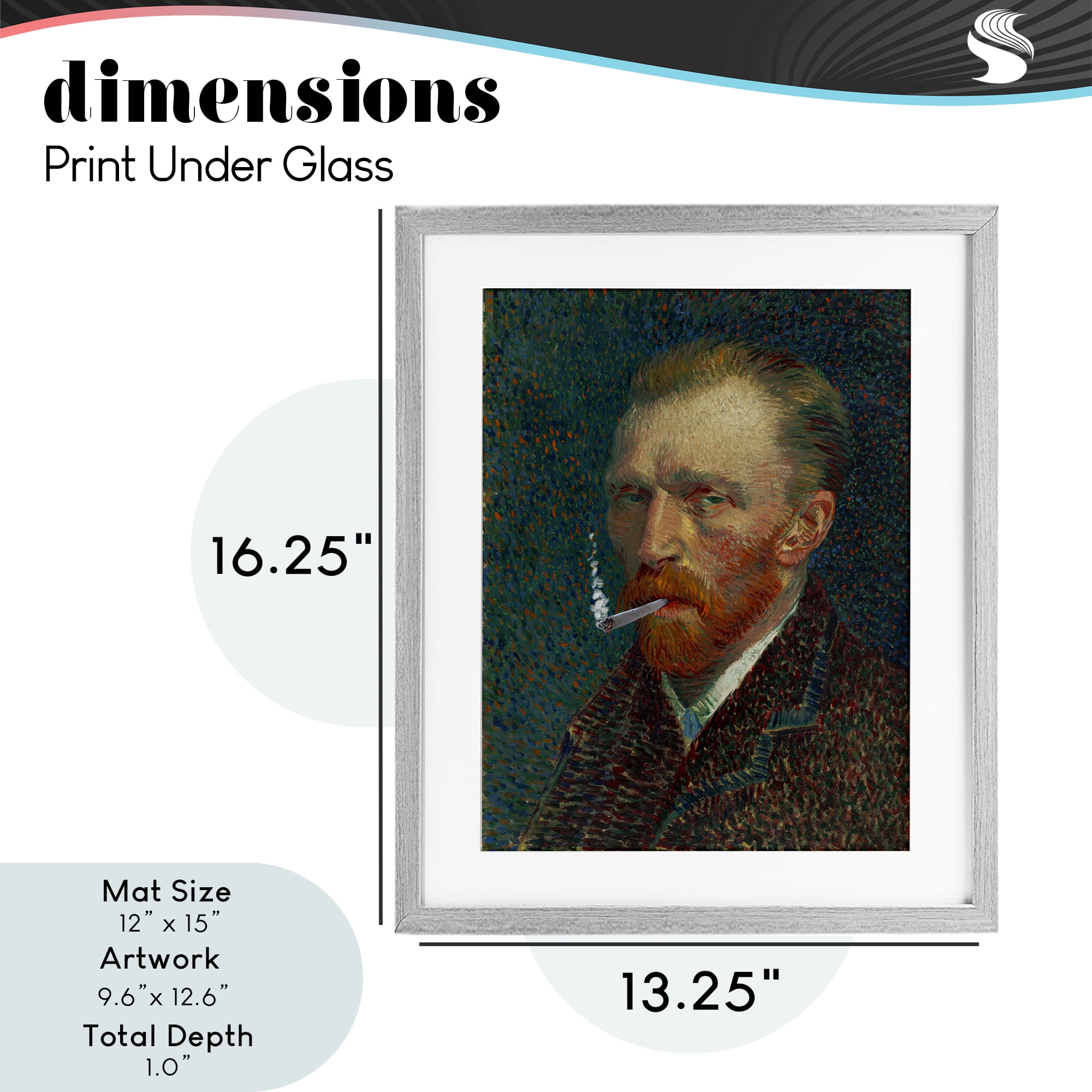 Van Gogh Portrait with Smoke Gray Framed Print Under Glass, design by Masters Redux